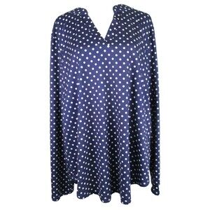 HALIFE Long Sleeve Polka Dot Top XL Navy White Roll Up Polyester Spandex 18-411